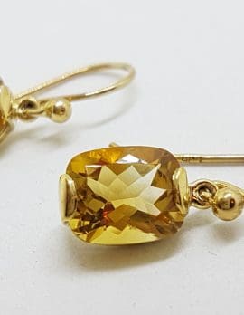 9ct Yellow Gold Oblong/Rectangular Citrine Drop Earrings