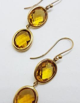 9ct Yellow Gold Double Oval Bezel Set Citrine Drop Earrings