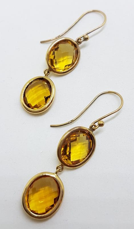 9ct Yellow Gold Double Oval Bezel Set Citrine Drop Earrings