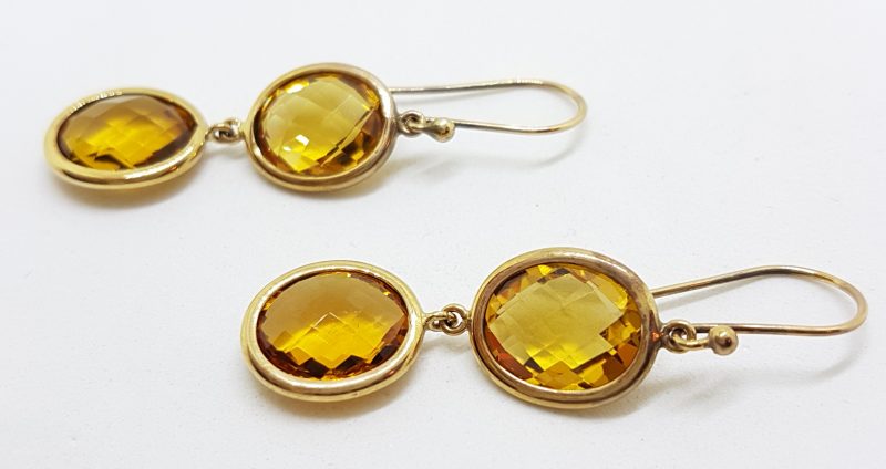 9ct Yellow Gold Double Oval Bezel Set Citrine Drop Earrings