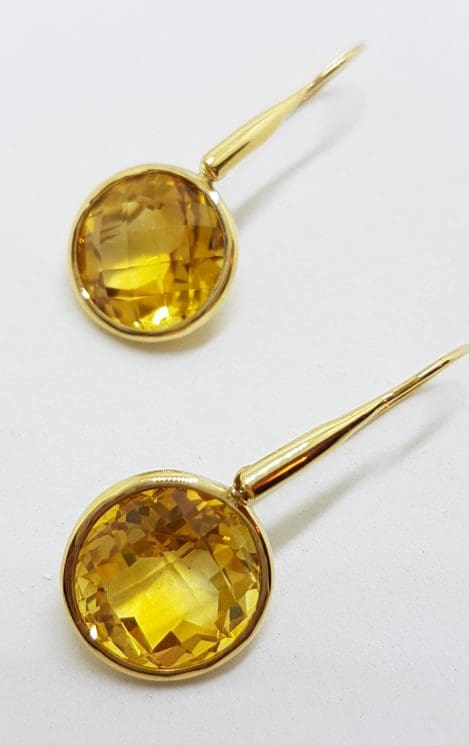 14ct Gold Long Round Drop Citrine Earrings