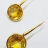 14ct Gold Long Round Drop Citrine Earrings