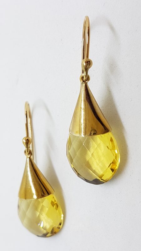20200614_113351 9ct Yellow Gold Teardrop Citrine Cone Drop Earrings