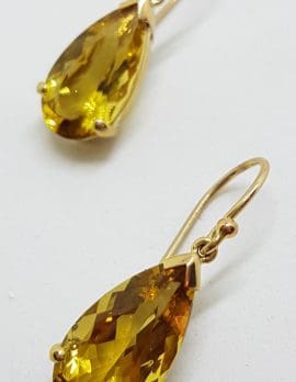 9ct Yellow Gold Teardrop Shape Citrine Drop Earrings