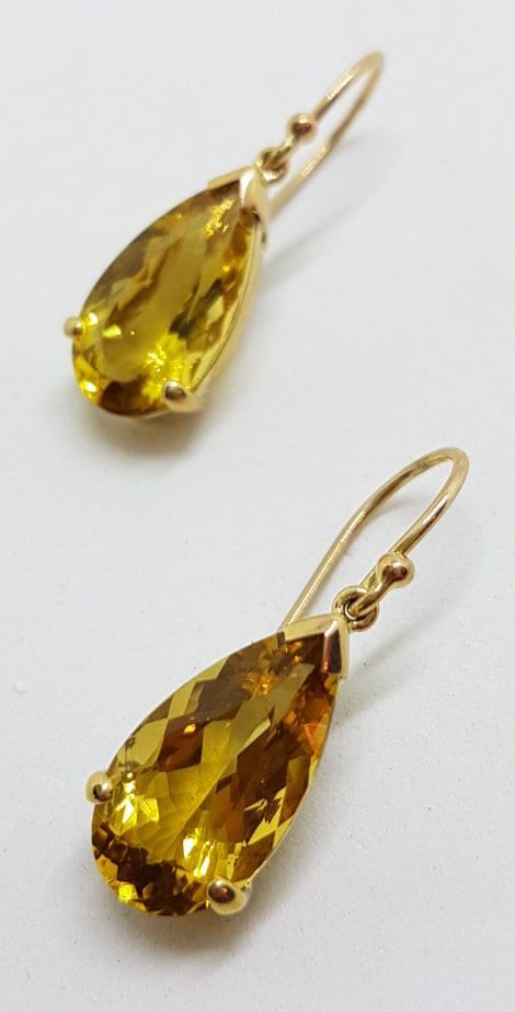 9ct Yellow Gold Teardrop Shape Citrine Drop Earrings
