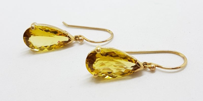 9ct Yellow Gold Teardrop Shape Citrine Drop Earrings
