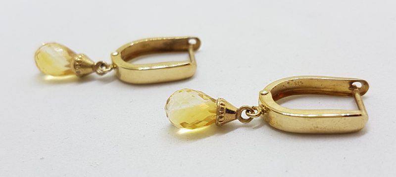 9ct Yellow Gold Teardrop Citrine on Hoop/Huggie Earrings