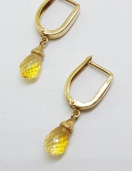 9ct Yellow Gold Teardrop Citrine on Hoop/Huggie Earrings