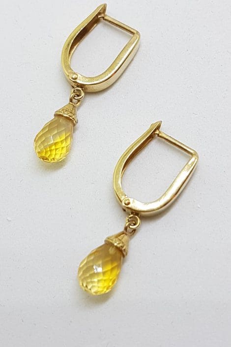 9ct Yellow Gold Teardrop Citrine on Hoop/Huggie Earrings