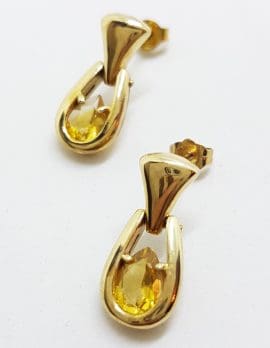 9ct Yellow Gold Teardrop Shape Citrine Drop Stud Earrings