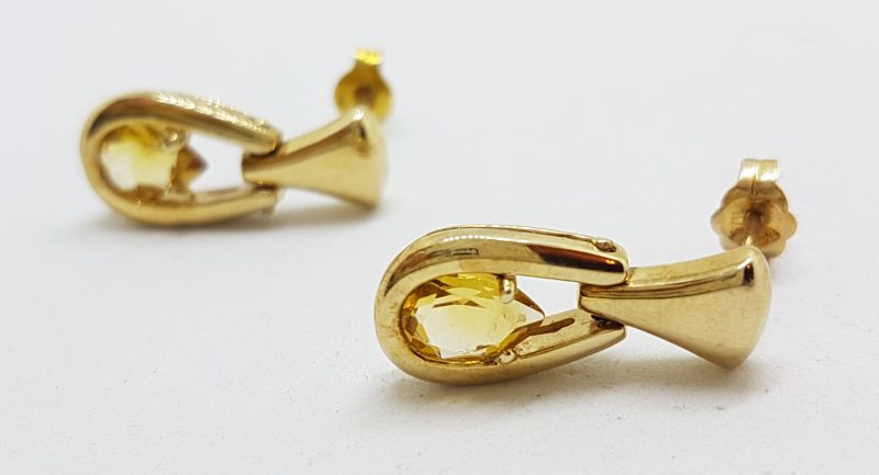 9ct Yellow Gold Teardrop Shape Citrine Drop Stud Earrings
