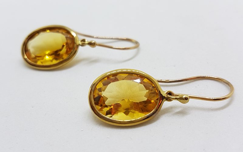 9ct Yellow Gold Oval Citrine Drop Earrings
