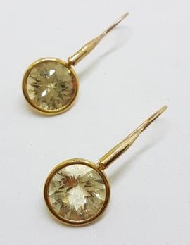 9ct Yellow Gold Lemon Citrine Long Round Drop Earrings