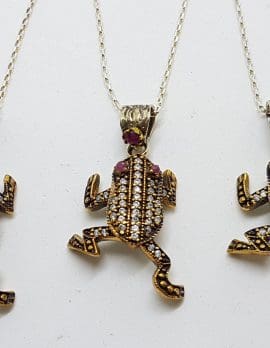 Sterling Silver Cubic Zirconia Frog Pendant on Silver Chain