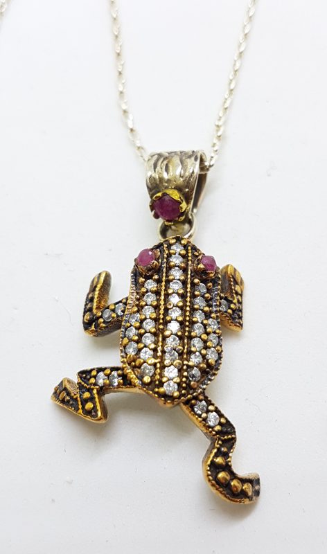 Sterling Silver Cubic Zirconia Frog Pendant on Silver Chain