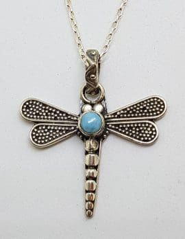 Sterling Silver Larimar Dragonfly Pendant on Silver Chain