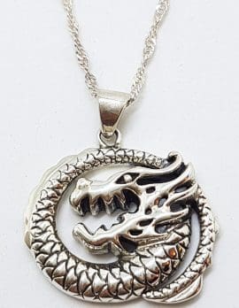 Sterling Silver Large Dragon Pendant on Silver Chain