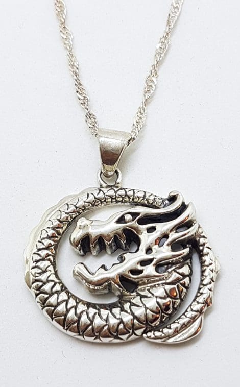 Sterling Silver Large Dragon Pendant on Silver Chain