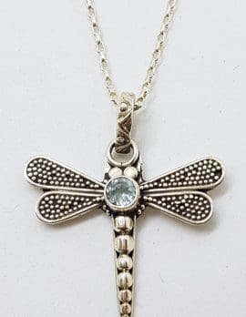 Sterling Silver Topaz Dragonfly Pendant on Silver Chain