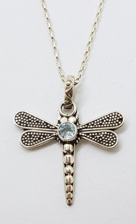Sterling Silver Topaz Dragonfly Pendant on Silver Chain
