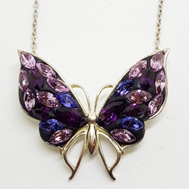 Sterling Silver Large Butterfly Cubic Zirconia Necklace