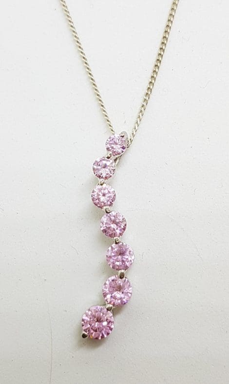 Sterling Silver Cubic Zirconia Pink Twist Pendant on Silver Chain