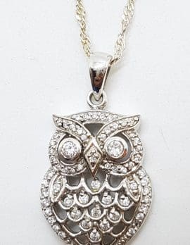Sterling Silver Cubic Zirconia Owl Pendant on Silver Chain