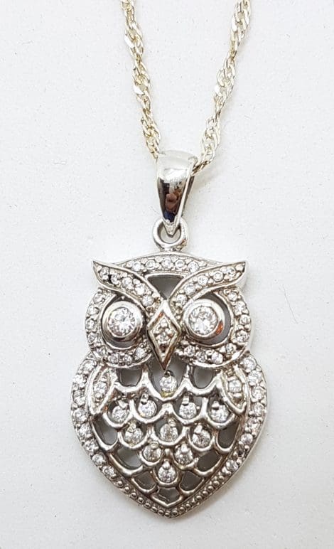 Sterling Silver Cubic Zirconia Owl Pendant on Silver Chain