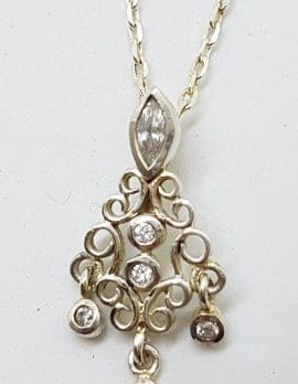 Sterling Silver Cubic Zirconia Filigree Pendant on Silver Chain