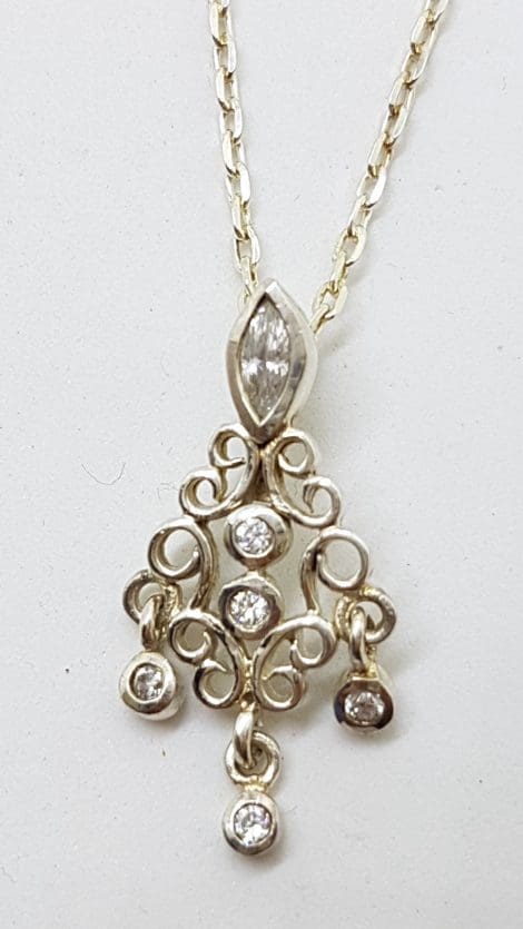 Sterling Silver Cubic Zirconia Filigree Pendant on Silver Chain