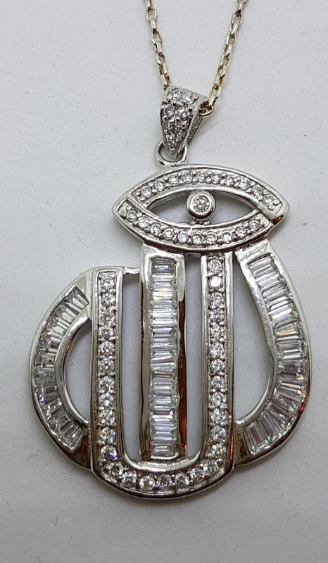 Sterling Silver Cubic Zirconia Large Pendant on Silver Chain