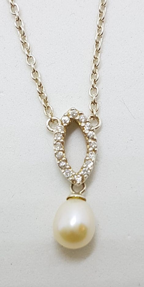 Sterling Silver Cubic Zirconia & Pearl Necklace