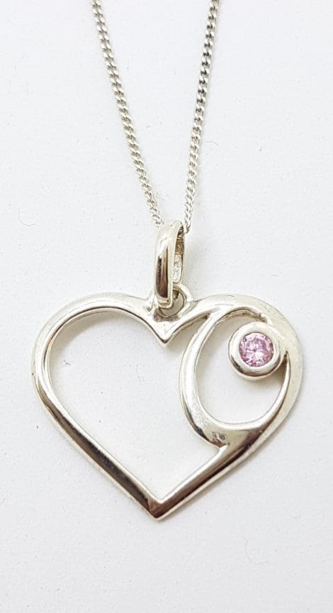 Sterling Silver Cubic Zirconia Pink Heart Pendant on Silver Chain