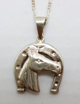 Sterling Silver Horse Head Horseshoe Pendant on Sterling Silver Chain