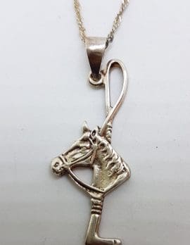 Sterling Silver Horse Head on Riding Crop/Whip Pendant on Silver Chain