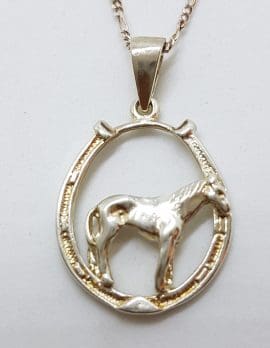 Sterling Silver Horse in Horseshoe Pendant on Silver Chain