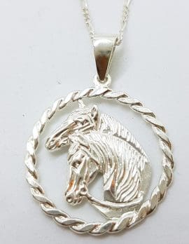 Sterling Silver 2 Horse Heads Pendant on Silver Chain