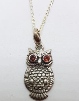 Sterling Silver Garnet Owl Pendant on Chain