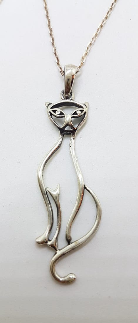 Sterling Silver Cat Silhouette Pendant on Silver Chain