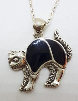 Sterling Silver Black Cat Pendant on Silver Chain