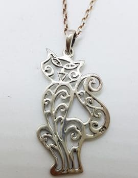 Sterling Silver Cat Filigree Pendant on Silver Chain