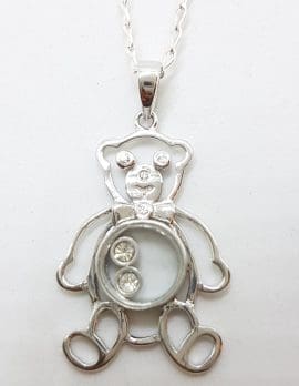 Sterling Silver Cubic Zirconia Teddy Bear Pendant on Silver Chain