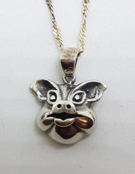 Sterling Silver Pig Head Pendant on Silver Chain