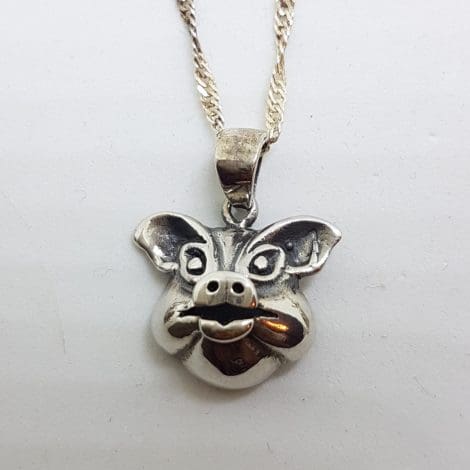 Sterling Silver Pig Head Pendant on Silver Chain