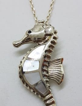 Sterling Silver Seahorse Mother of Pearl Pendant on Silver Chain