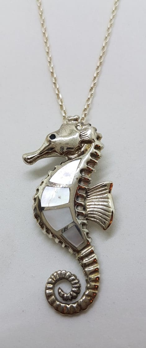 Sterling Silver Seahorse Mother of Pearl Pendant on Silver Chain