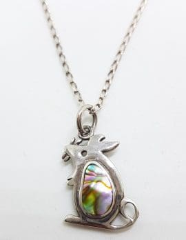 Sterling Silver Paua Shell Mouse Pendant on Silver Chain