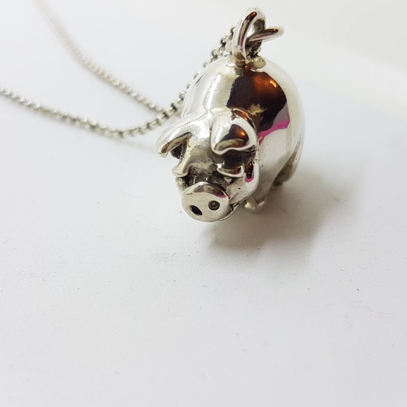 Sterling Silver Pig Solid Pendant on Silver Chain