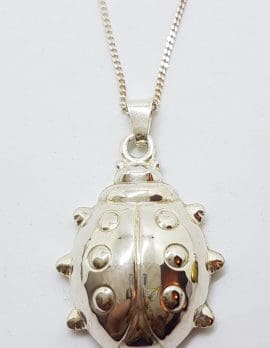 Sterling Silver Large Ladybird Pendant on Silver Chain
