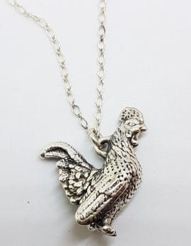 Sterling Silver Large Rooster Pendant on Silver Chain
